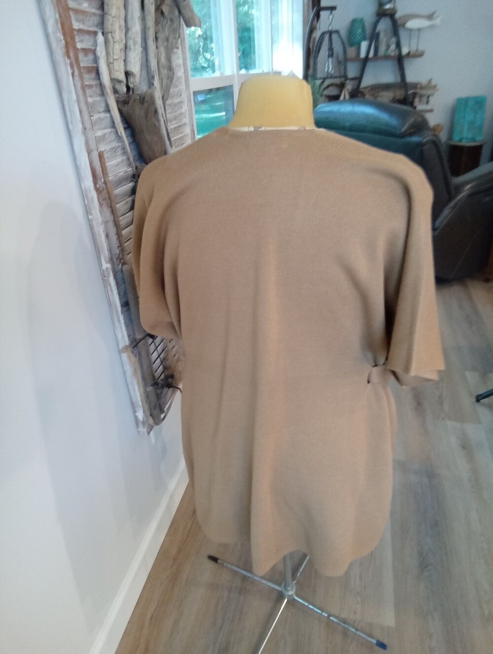 Loft Outlet Size OS Camel Tan Belted Knit Wrapnponcho Cardigan Sweater NWOT - Picture 9 of 13